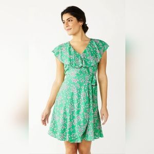 Draper James RSVP Flutter Wrap Dress Green NWT Women's SZ Large. V neck. Linen